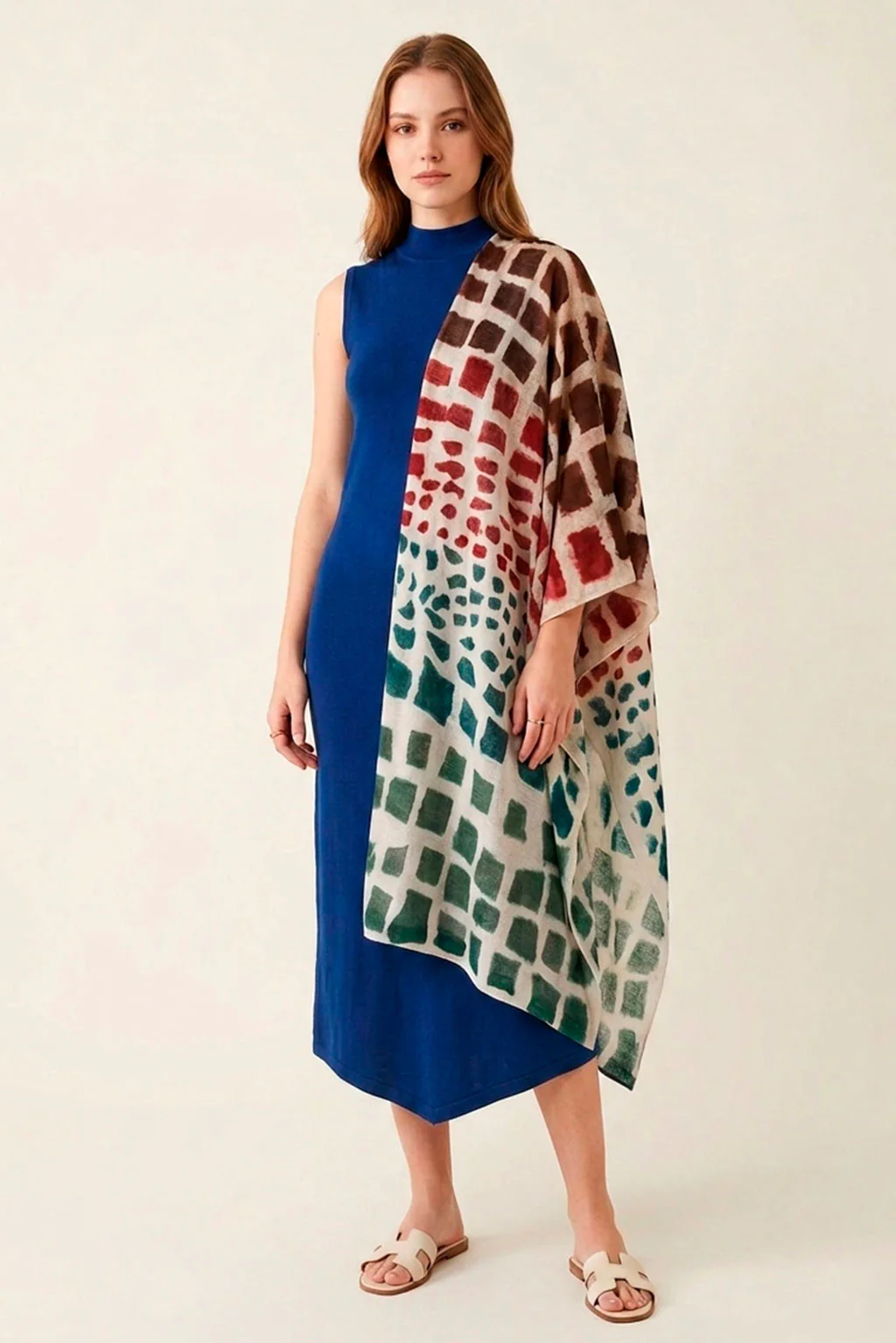 Abstract Geometric Baby Alpaca & Silk Wrap/Scarf