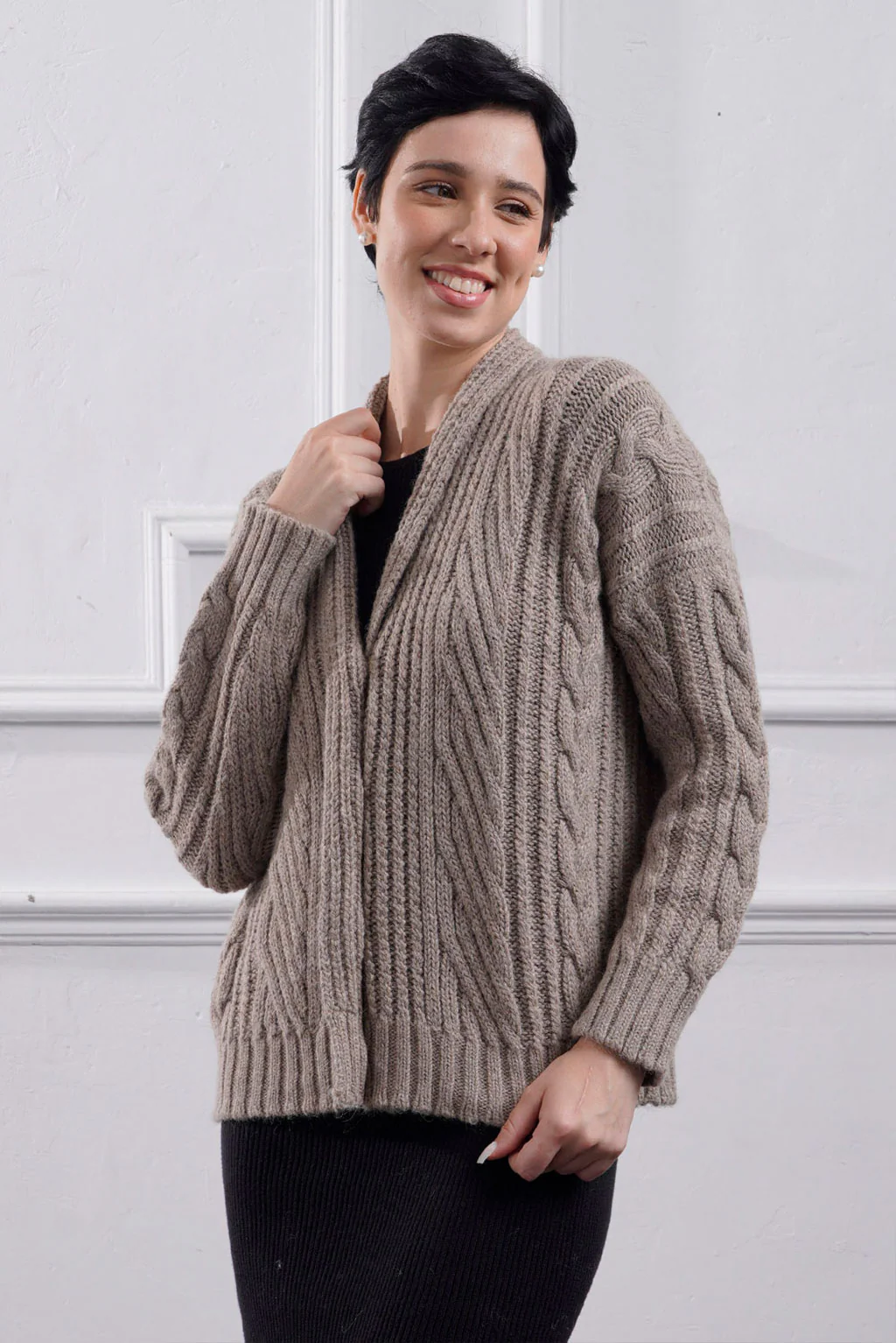 Kara Cable Knit Baby Alpaca Cardigan - Image 8