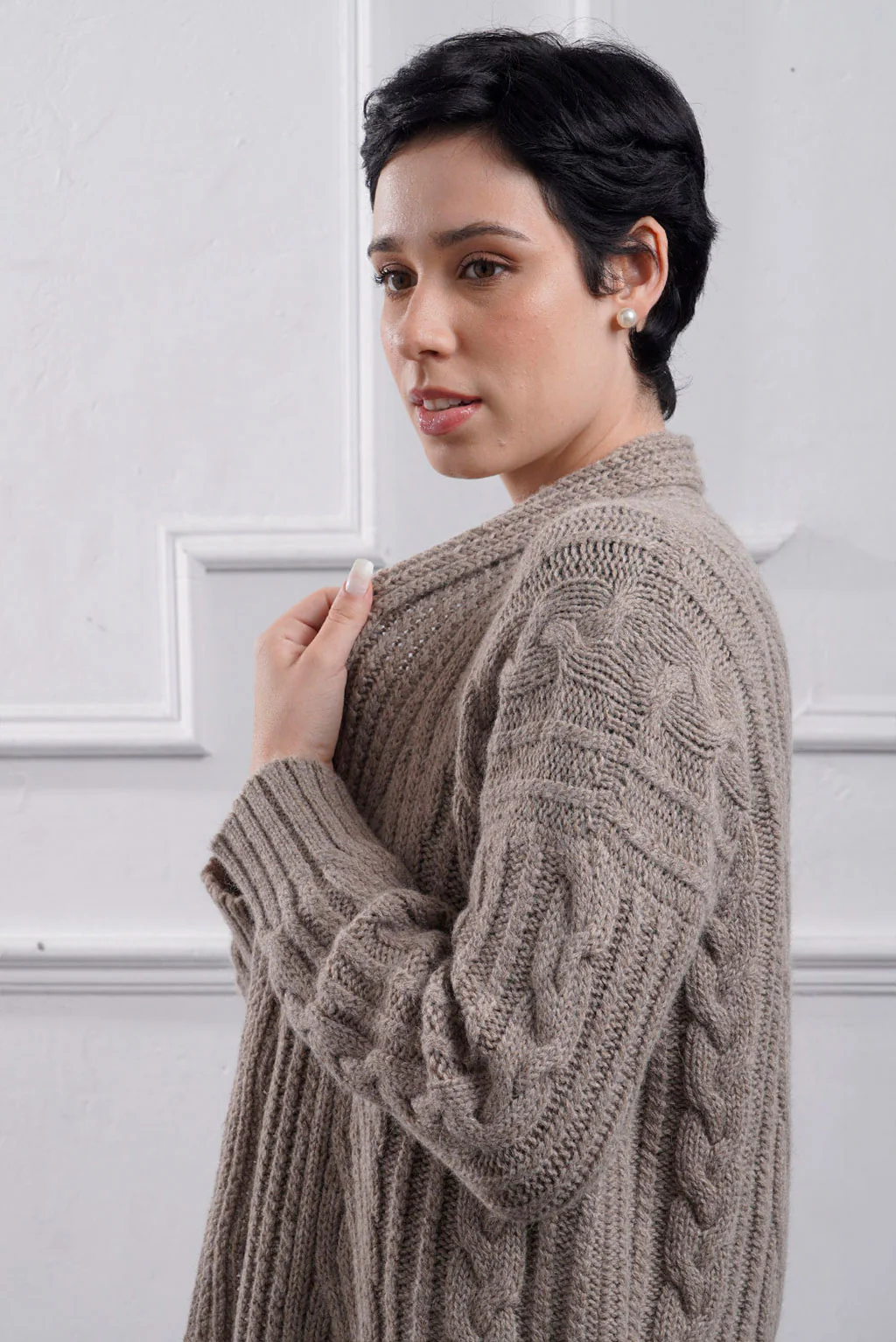 Kara Cable Knit Baby Alpaca Cardigan - Image 3