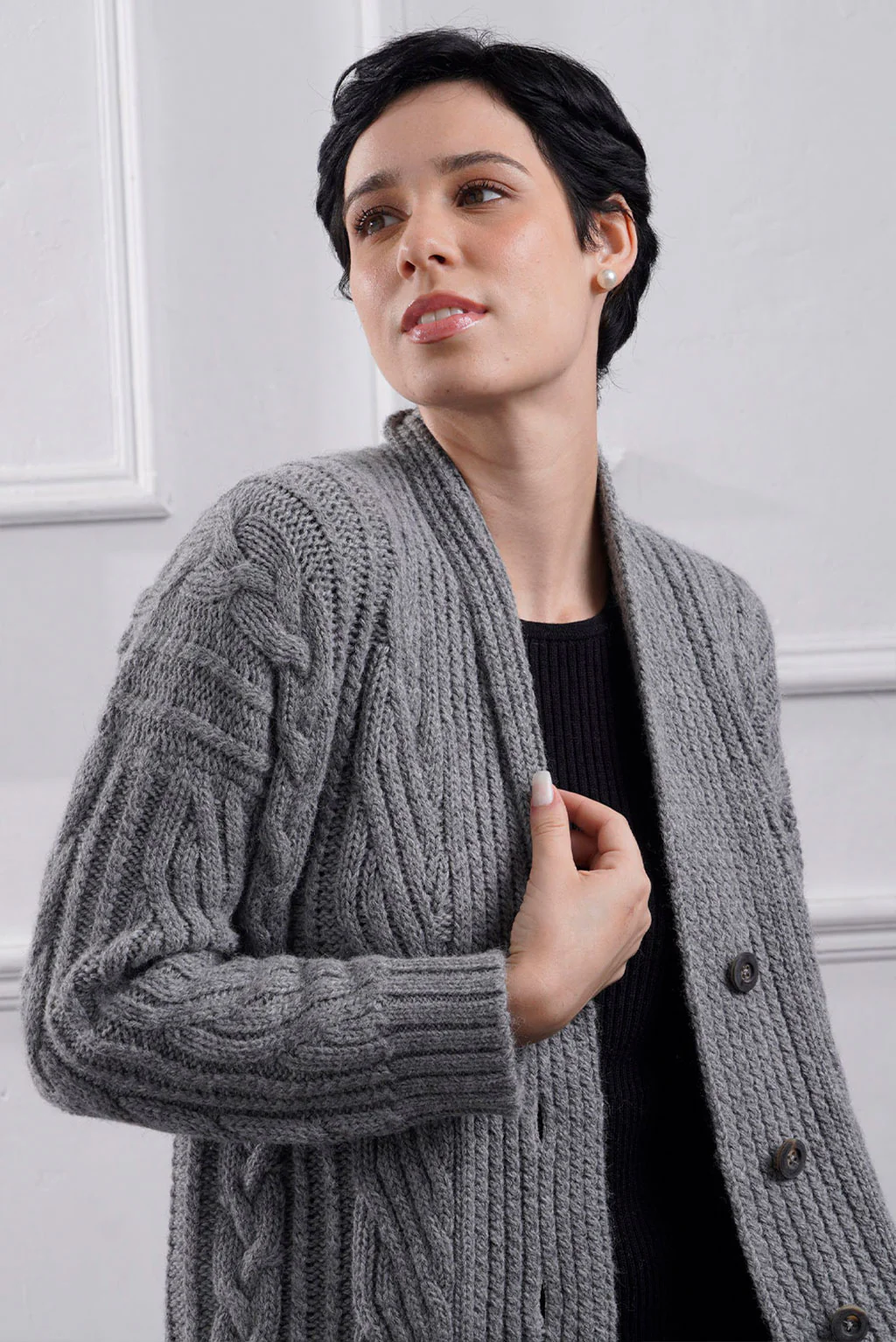 Kara Cable Knit Baby Alpaca Cardigan - Image 7