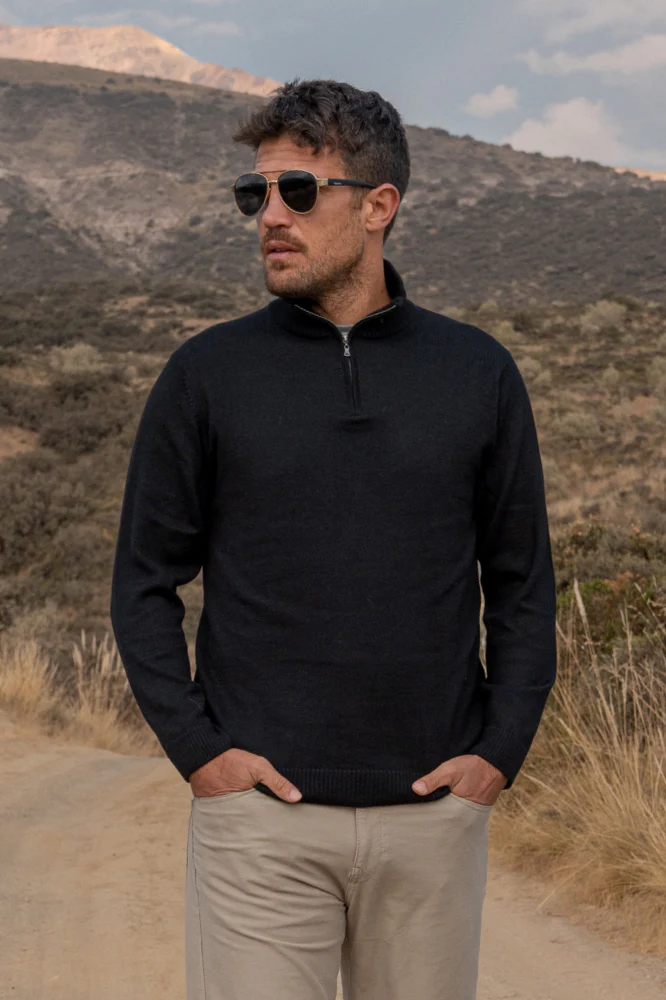 Men's Half-Zip Royal Alpaca Sweater - Image 3